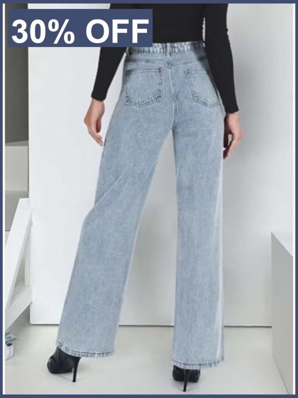 High Waisted Straight Leg Jeans Frayed Raw Hem Baggy Loose Cropped Wide Leg - Picture 3 of 7